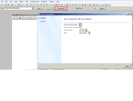 Turn on Code coverage option in Dynamics AX