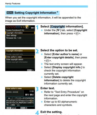 set copyright text in Canon